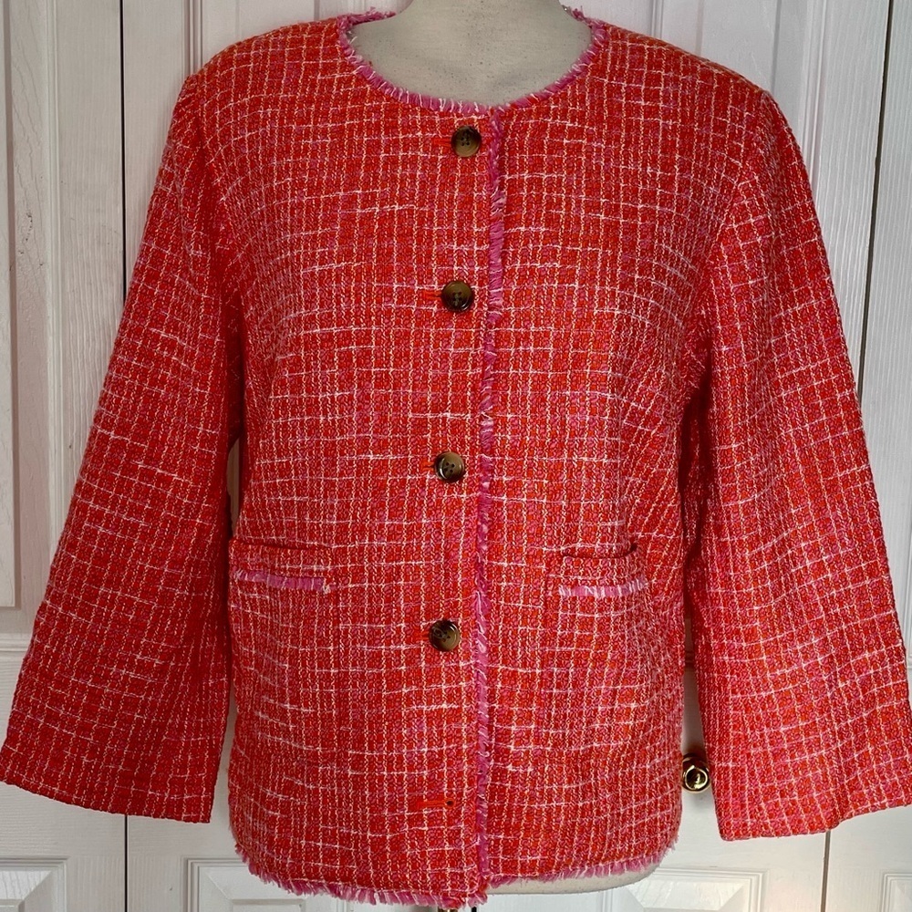 J. Jill Vibrant Red and Pink Tweed Blazer